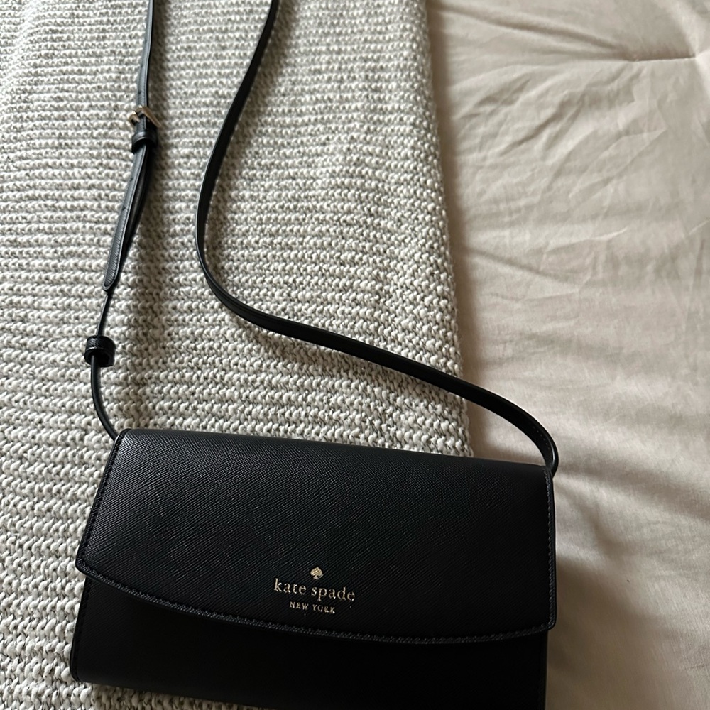 Kate Spade Dana Small Flap Black Leather Crossbody Bag with Flap Closure